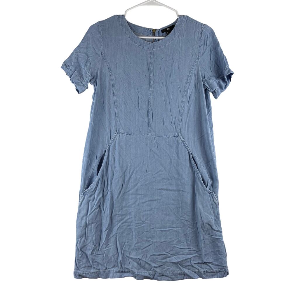 H&M Chambray Shift Dress Women's 4/Small Blue Pockets Western Rodeo Boho Country